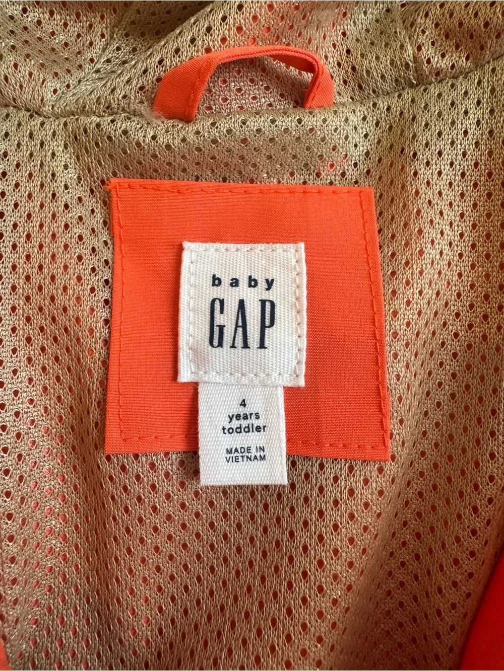 GAP Baby Blood Orange and Beige Tech Anorak Mesh-Lined Jacket. Size 4